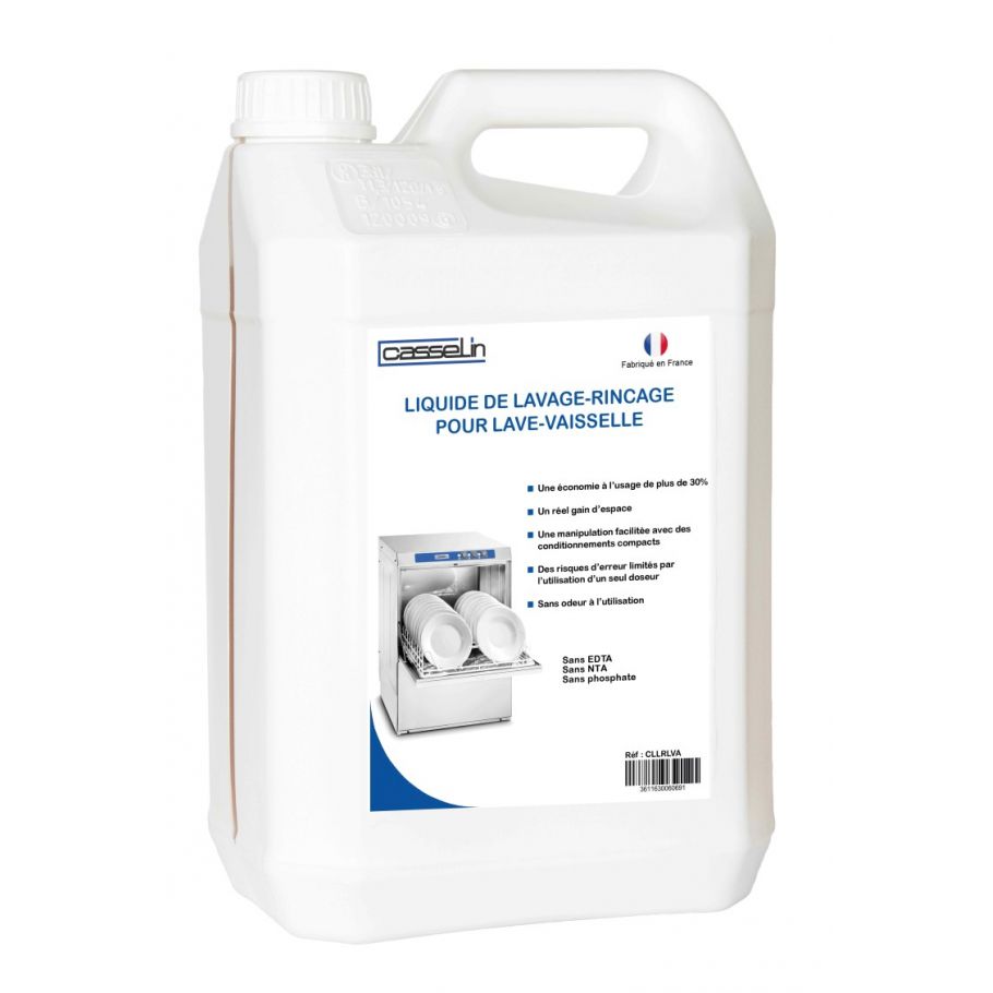 Liquide de lavage-rinçage pour lave-vaisselle 5L professionnel