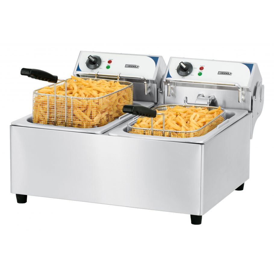 Friteuse électrique en acier inoxydable - capacité 6 litres x2 - cuve  amovible