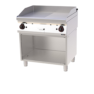 Gas Griddle Plate with open cabinet