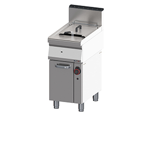 Gas deep fryer with open cabinet