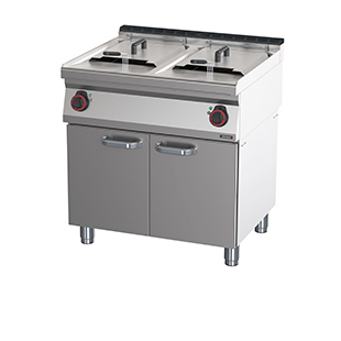 Electric deep fryer with open cabinet